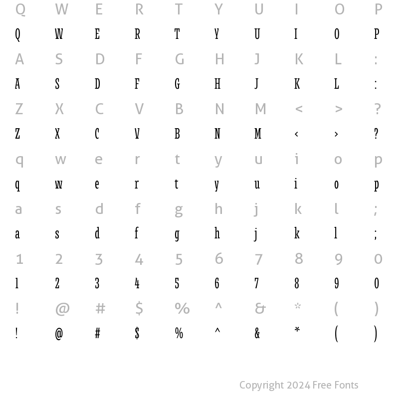 Character Map of Alebrije Condensed Medium Regular