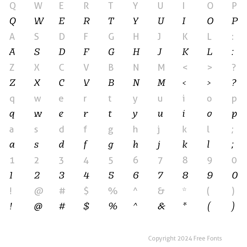 Character Map of Alebrije Italic