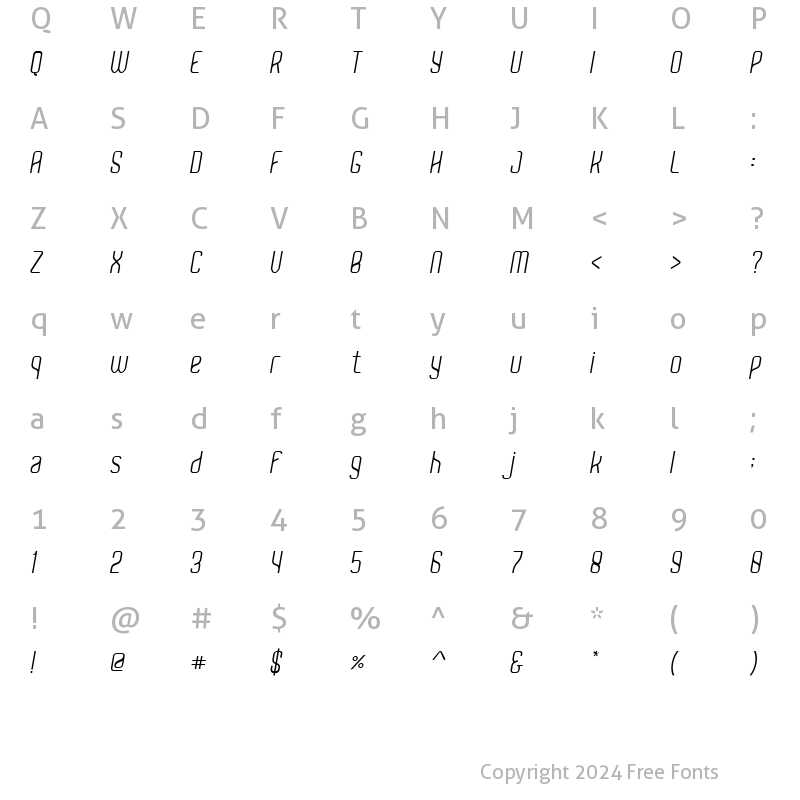 Character Map of Alegra Regular Italic