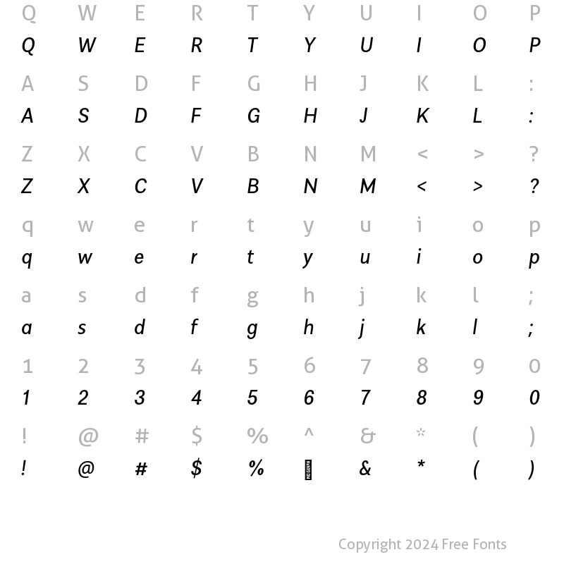 Character Map of AlergiaCondensed Italic