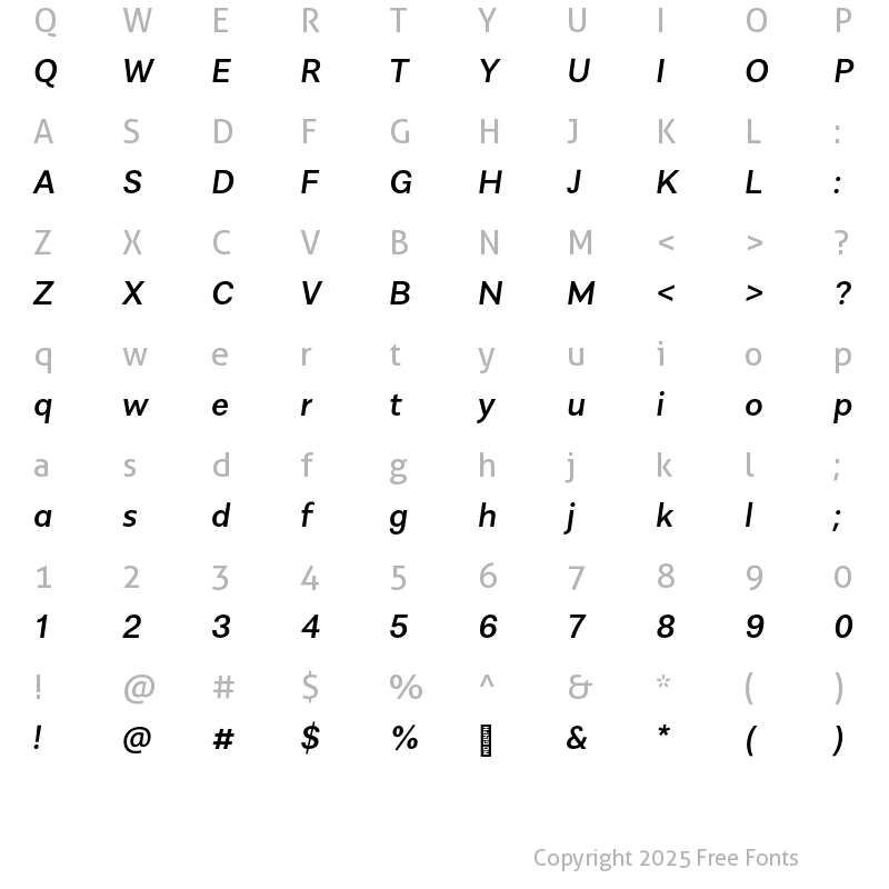 Character Map of AlergiaNormal Mediumitalic