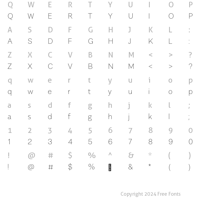 Character Map of AlergiaNormal Thin