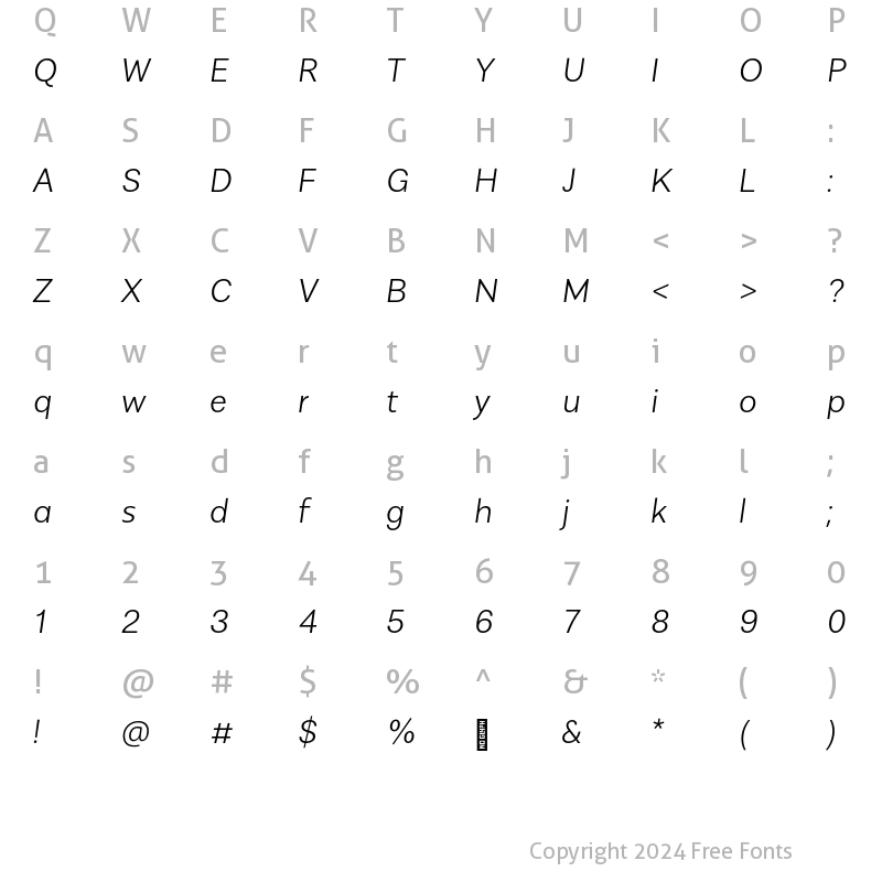 Character Map of AlergiaNormal UltraLightitalic