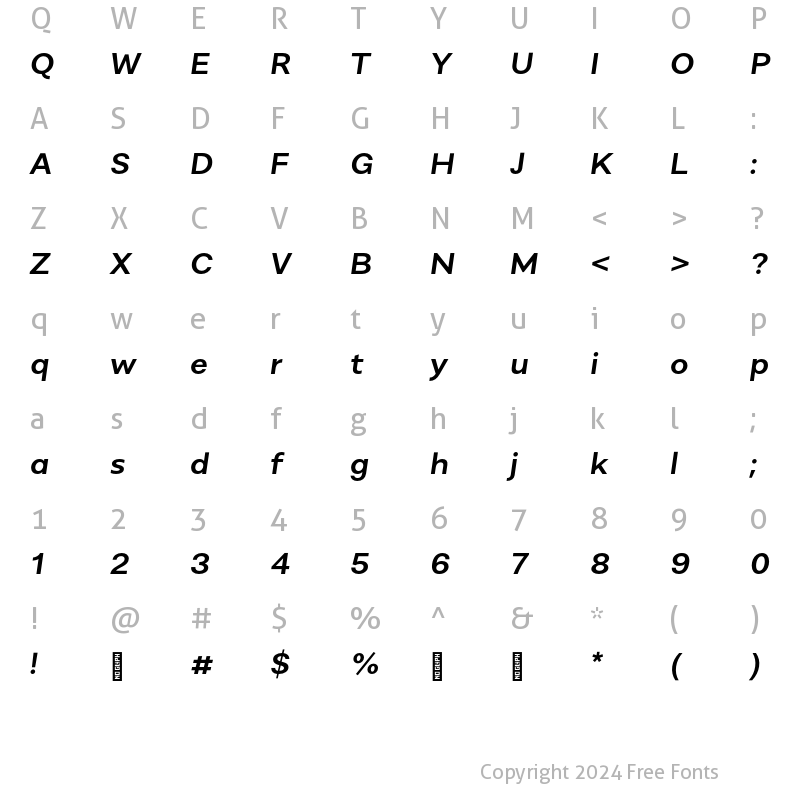 Character Map of AlergiaWide SemiBolditalic