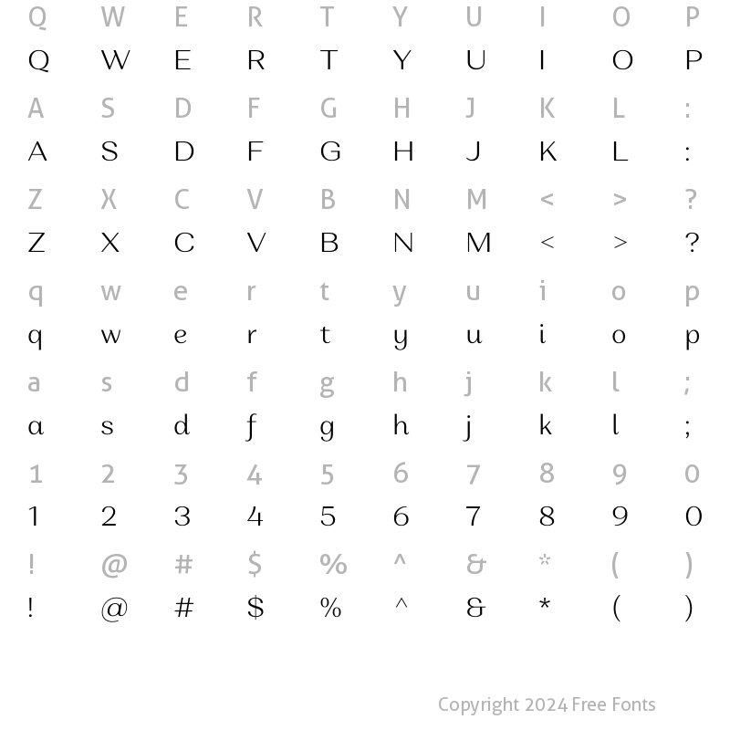 Character Map of Alethia Next Light Upright