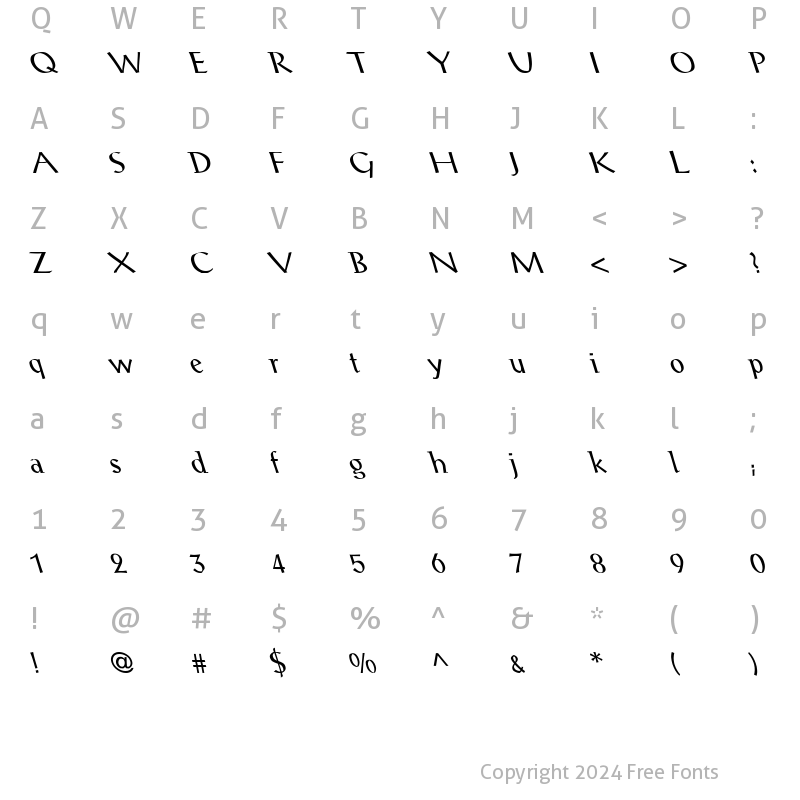 Character Map of Alex-Antiqua-Book Lefty Regular