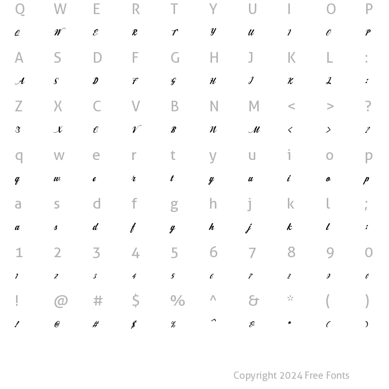 Character Map of Alexander Slant Regular