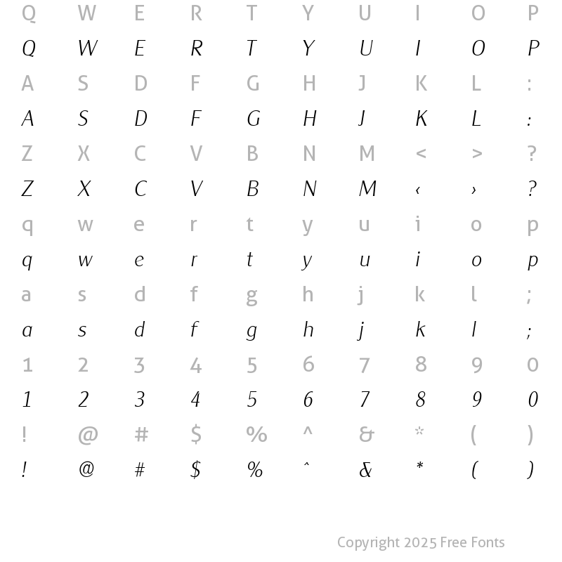 Character Map of AlexanderBecker-ExtraLight Italic