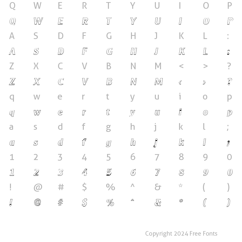 Character Map of AlexanderBeckerOutline Bold Italic