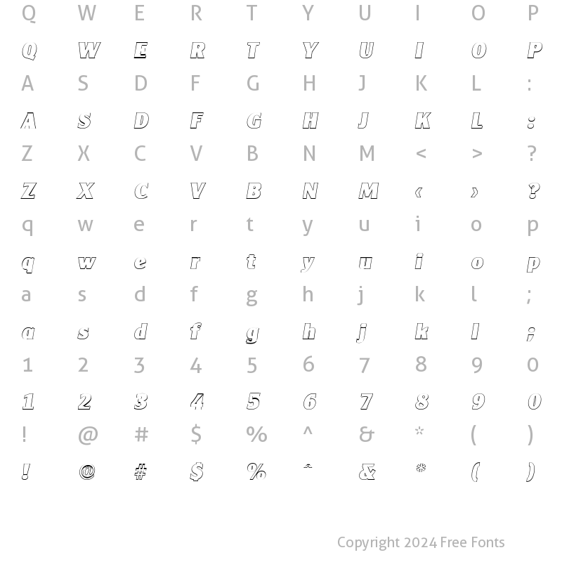 Character Map of AlexanderBeckerOutline-Heavy Italic