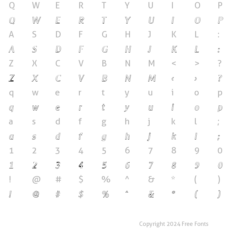 Character Map of AlexanderBeckerOutline Italic