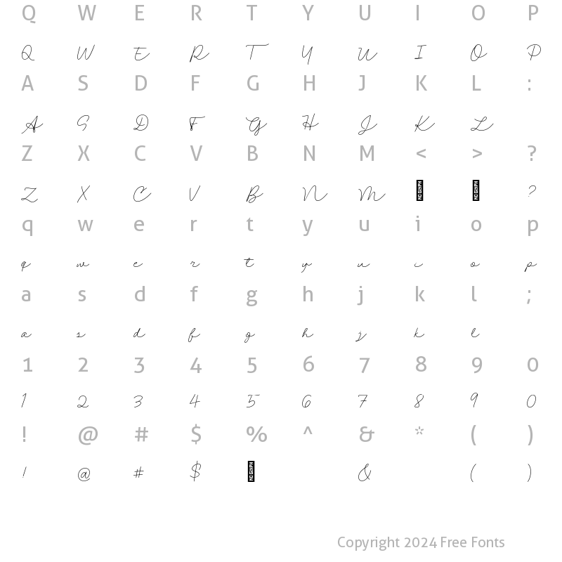 Alexandia Script Font Regular Charmap 