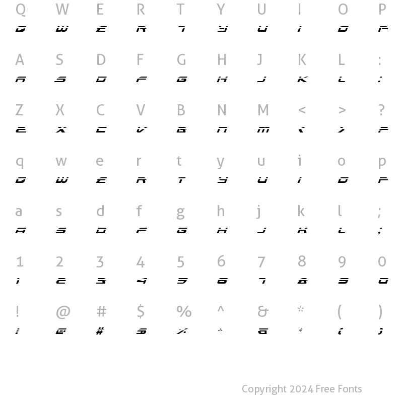 Character Map of Alexis Laser Italic Laser Italic