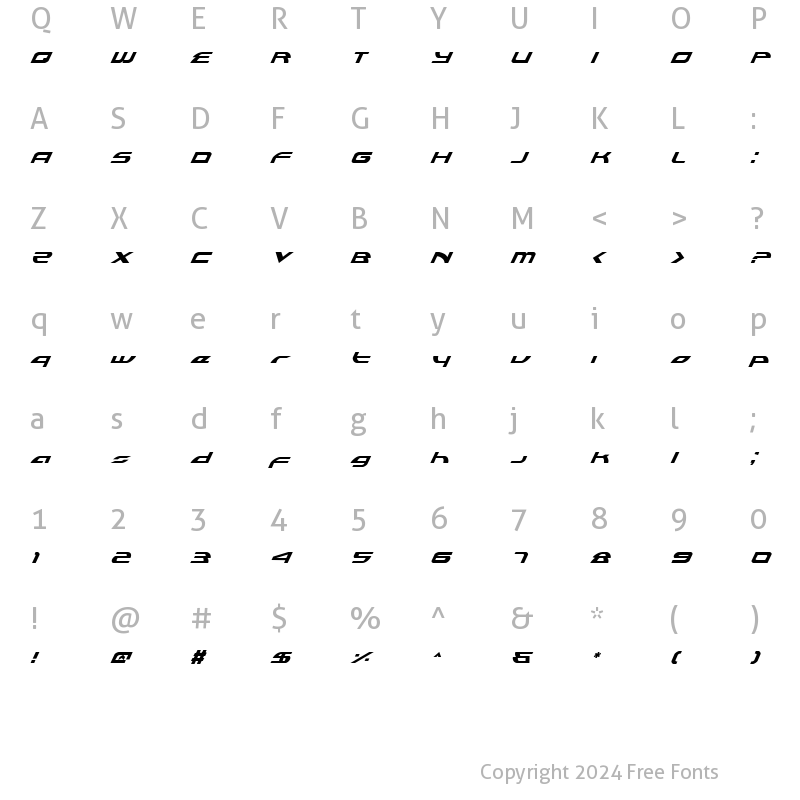 Character Map of Alexis Lower Case Italic Lower Case Italic