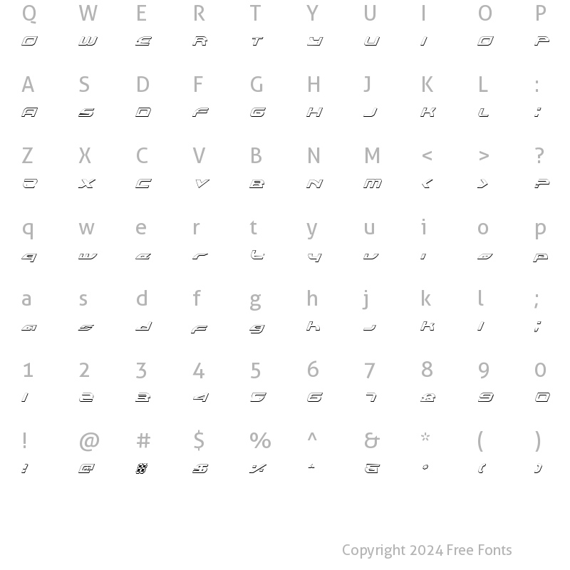 Character Map of Alexis Lower Outline Italic Lower Outline Italic