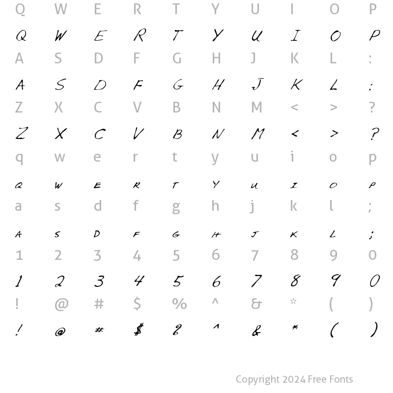 Character Map of AlexsHand Italic