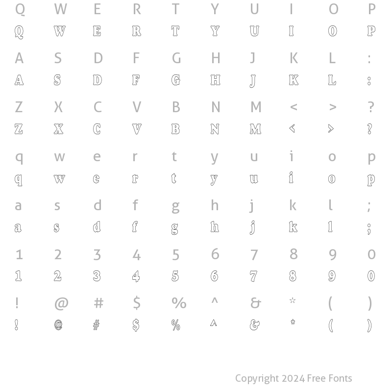 Character Map of Alexuss Heavy Hollow Condensed Regular