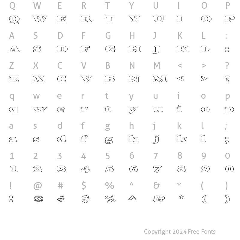 Character Map of Alexuss Heavy Hollow Expanded Regular