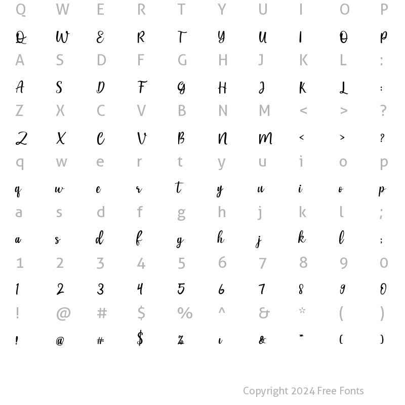 Character Map of Alfia Regular