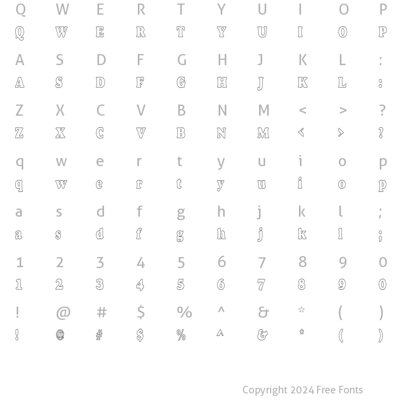 Character Map of Alfredo Heavy Hollow Condensed Regular