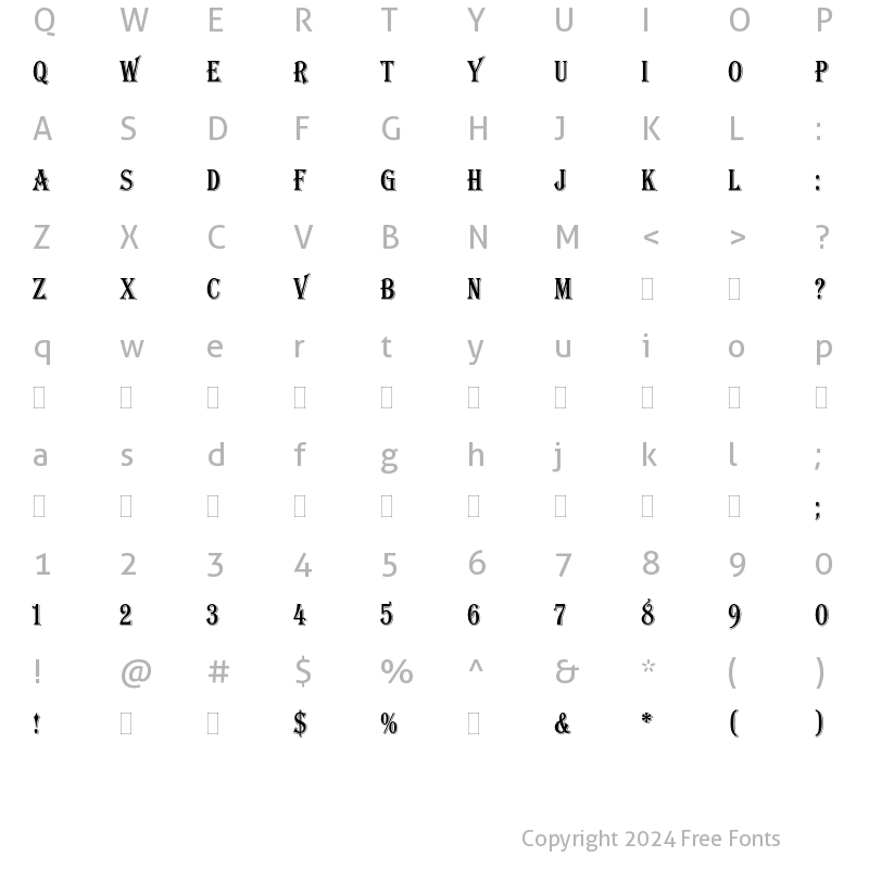 Character Map of Algerian Condensed Plain Regular