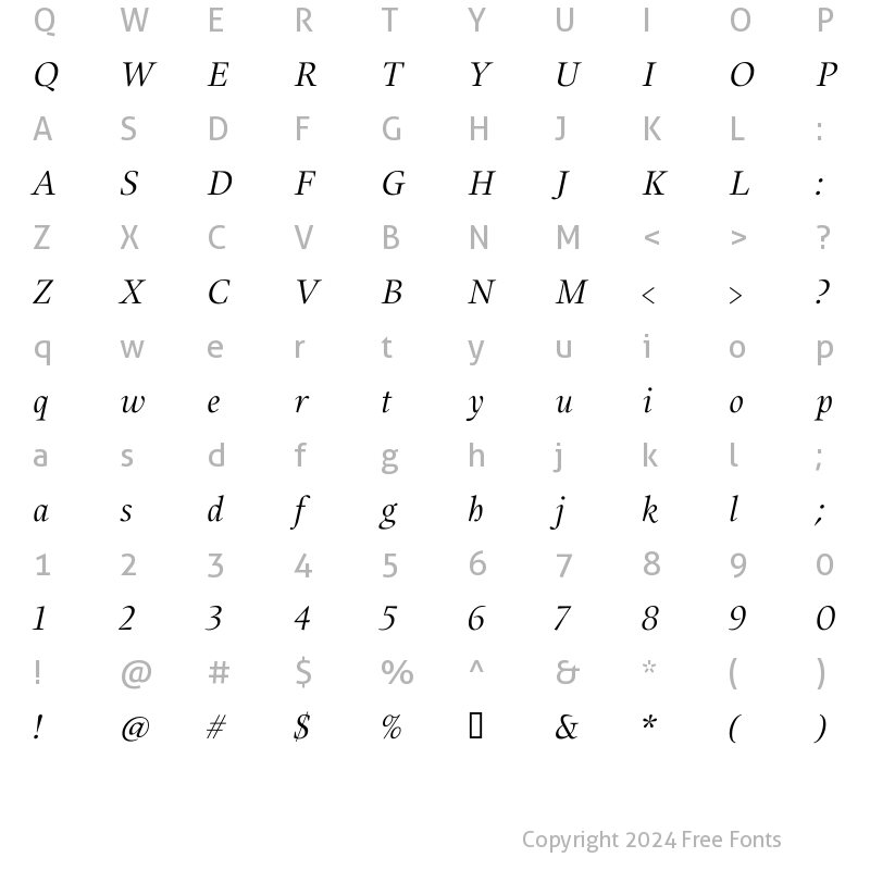 Character Map of Alias UnionRegular Italic Regular