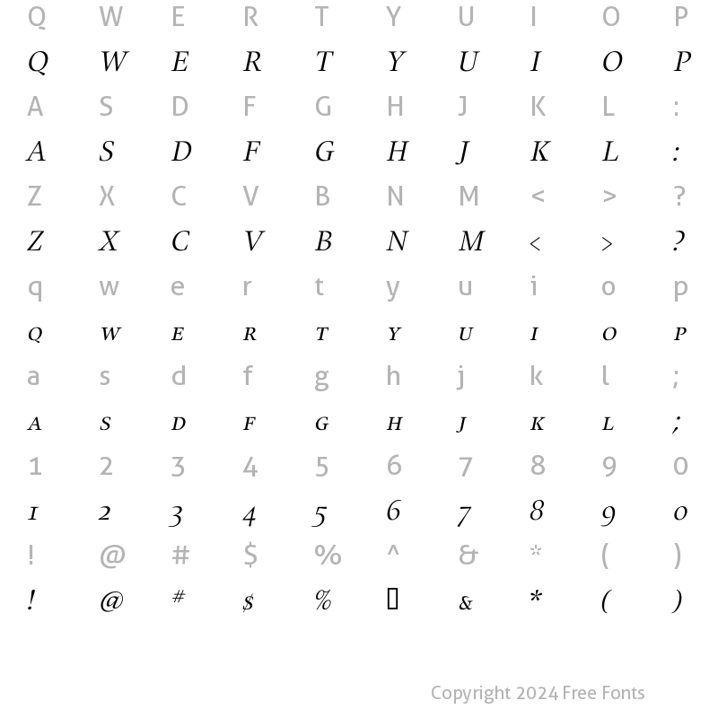 Character Map of Alias UnionSC Regular Italic Regular