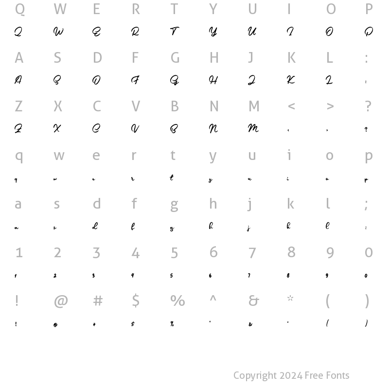 Character Map of Alica Script Regular