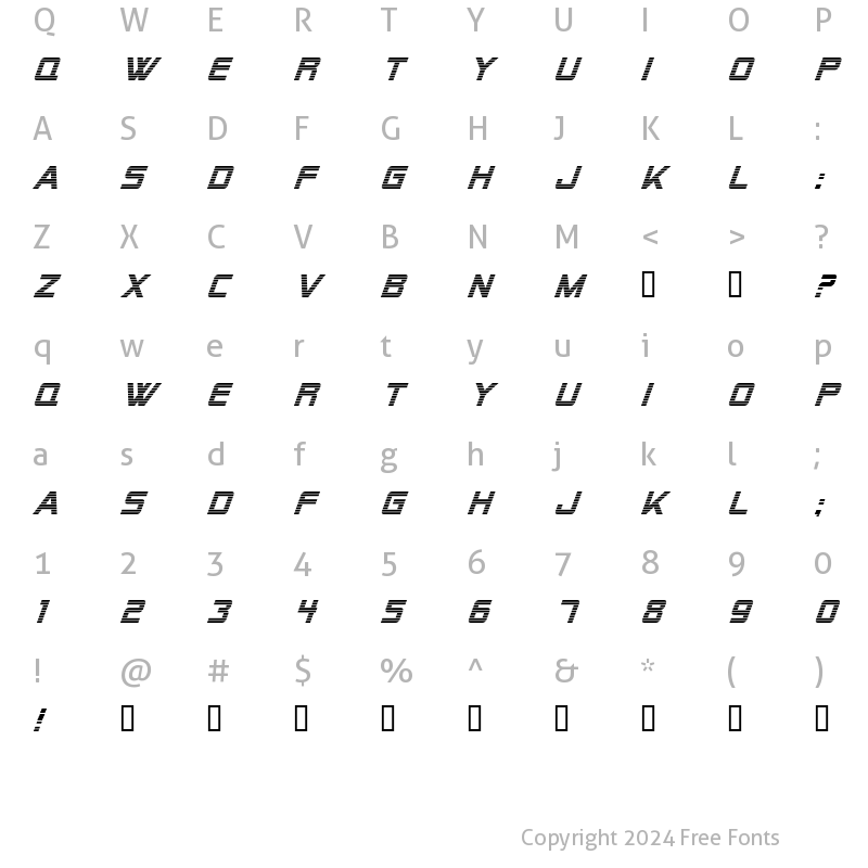 Character Map of Alien Encounters Italic