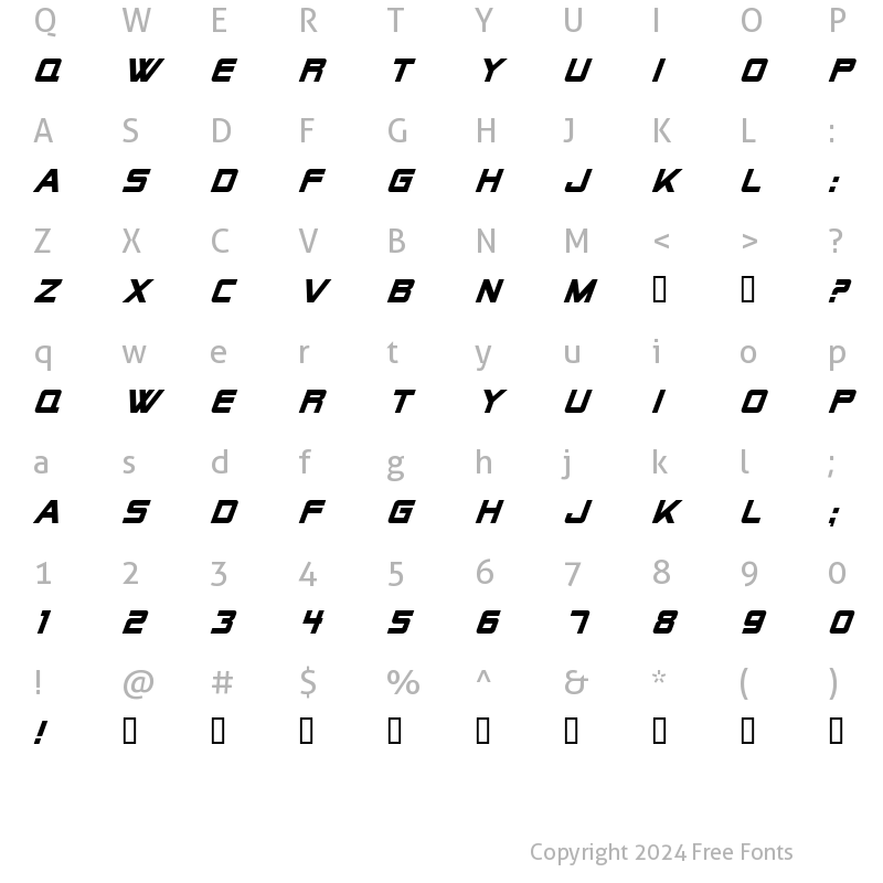 Character Map of Alien Encounters Solid Bold Italic