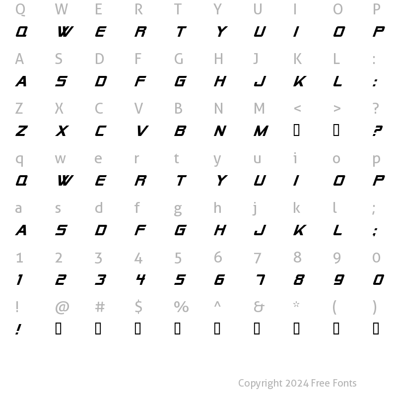 Character Map of Alien Encounters Solid Italic