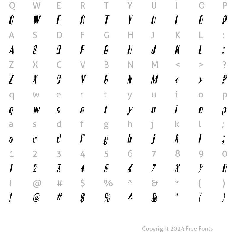 Character Map of AlienEyeCondensed Oblique