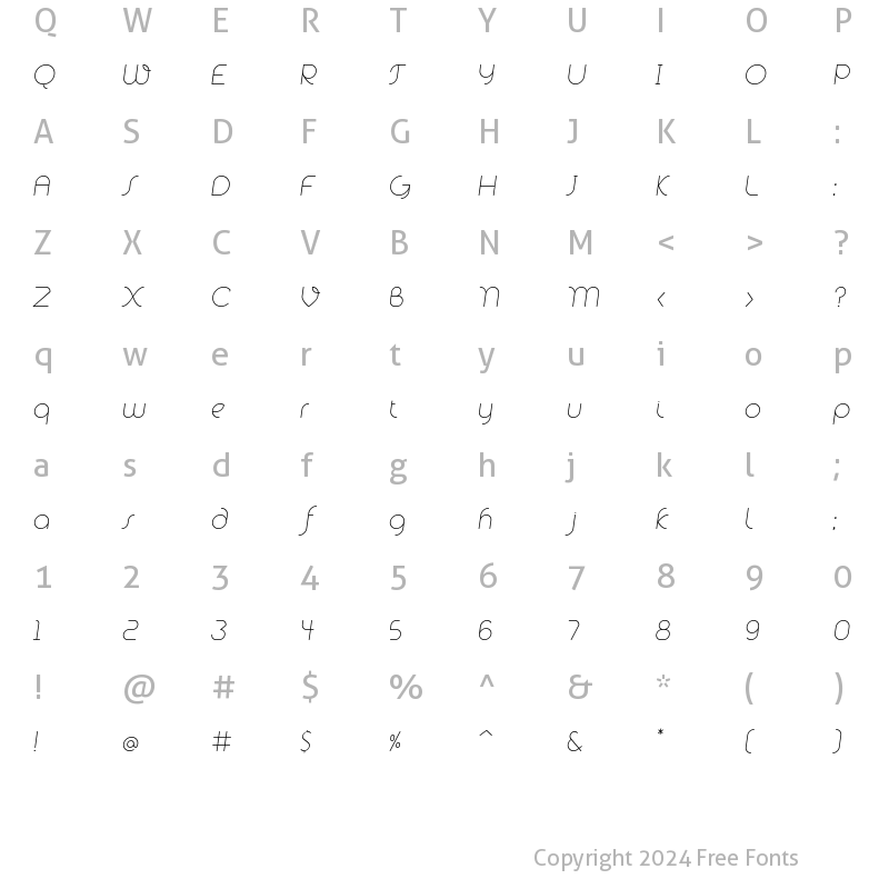 Character Map of Alio Pro Light Italic