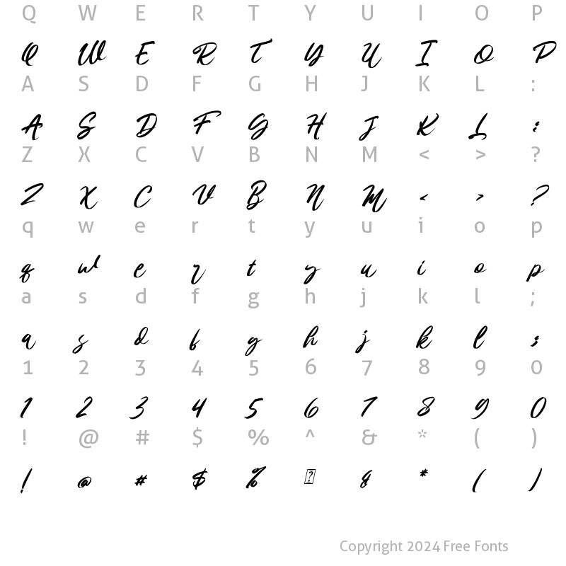 Character Map of Alisa Slant_DEMO