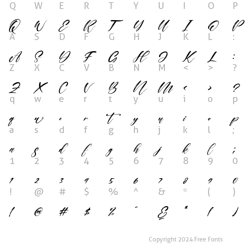 Character Map of Alisabela Brushley Italic