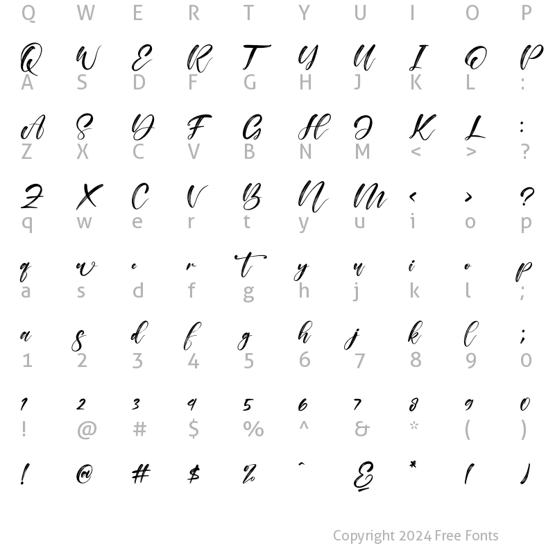 Character Map of Alisabela Brushley Regular