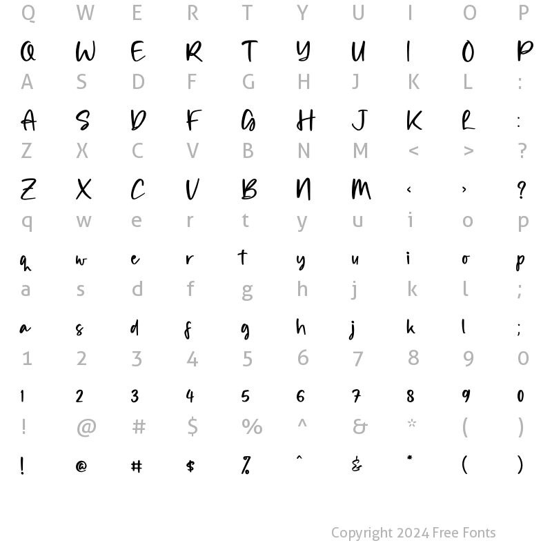 Character Map of Alisha Gishela Regular