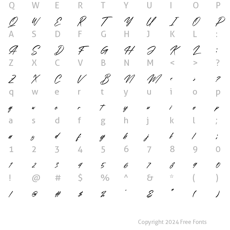 Character Map of Alishakey Italic