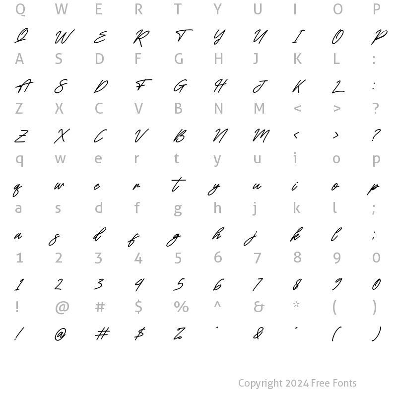 Character Map of Alishanty Italic