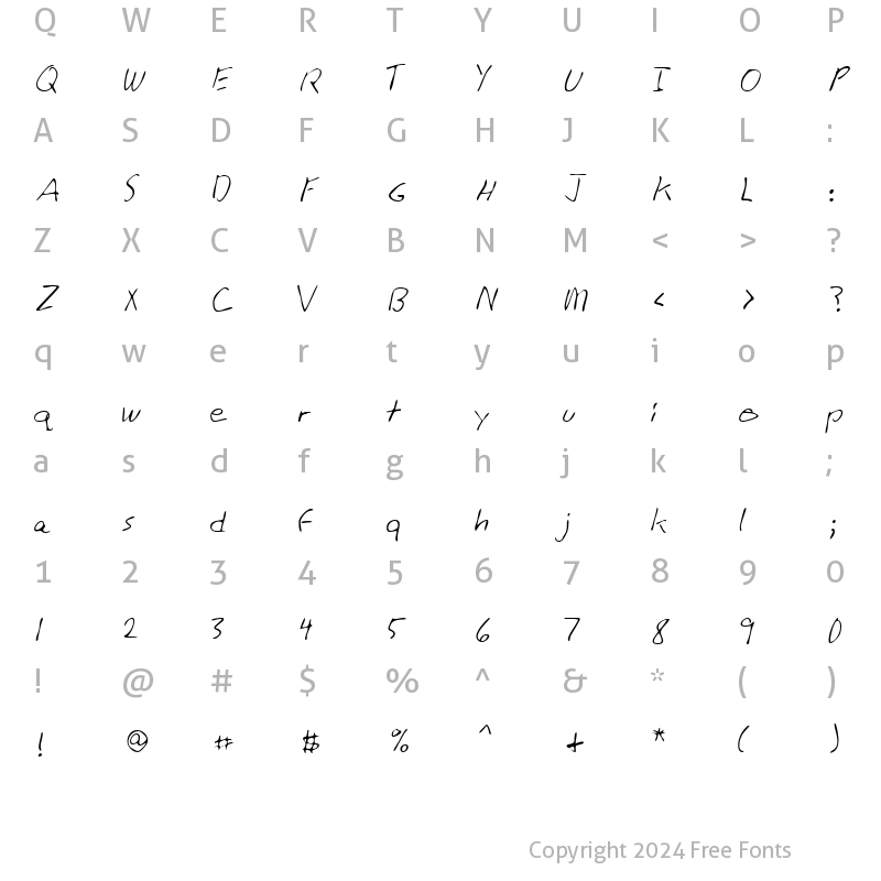 Character Map of AlisonsHand Regular