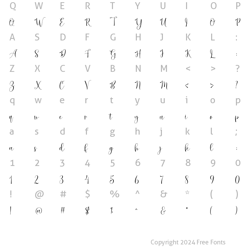 Character Map of alitha script Regular
