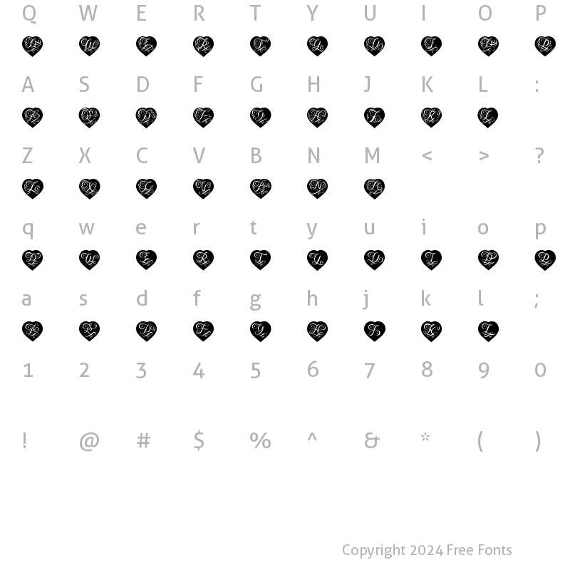 Character Map of Alkha Monogram Love Regular