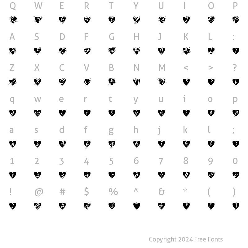 Character Map of All Hearts Regular