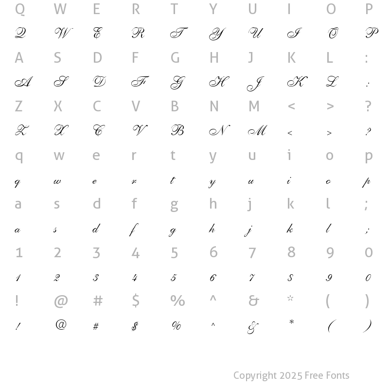 Character Map of Allegretto Script One Allegretto Script One