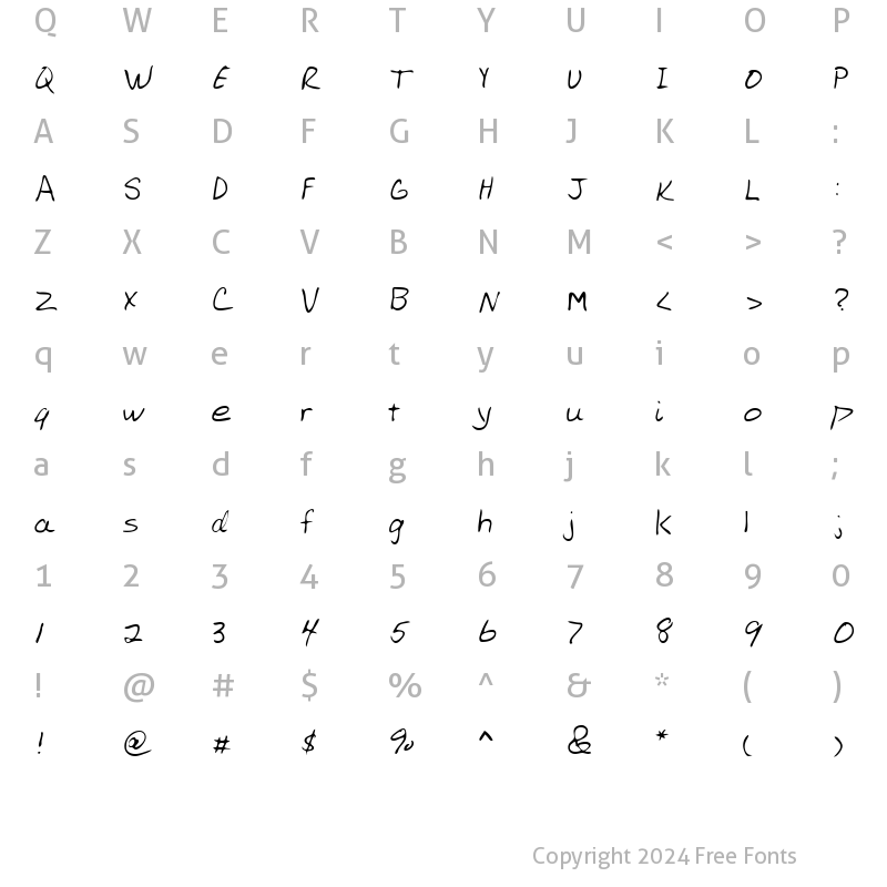 Character Map of AllensHand Regular