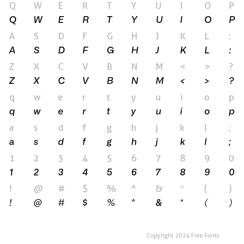 Character Map of Alliance No.1 Medium Italic