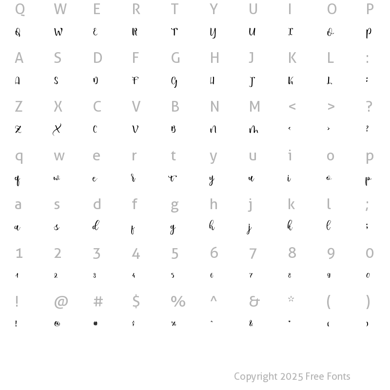 Character Map of allicia Regular