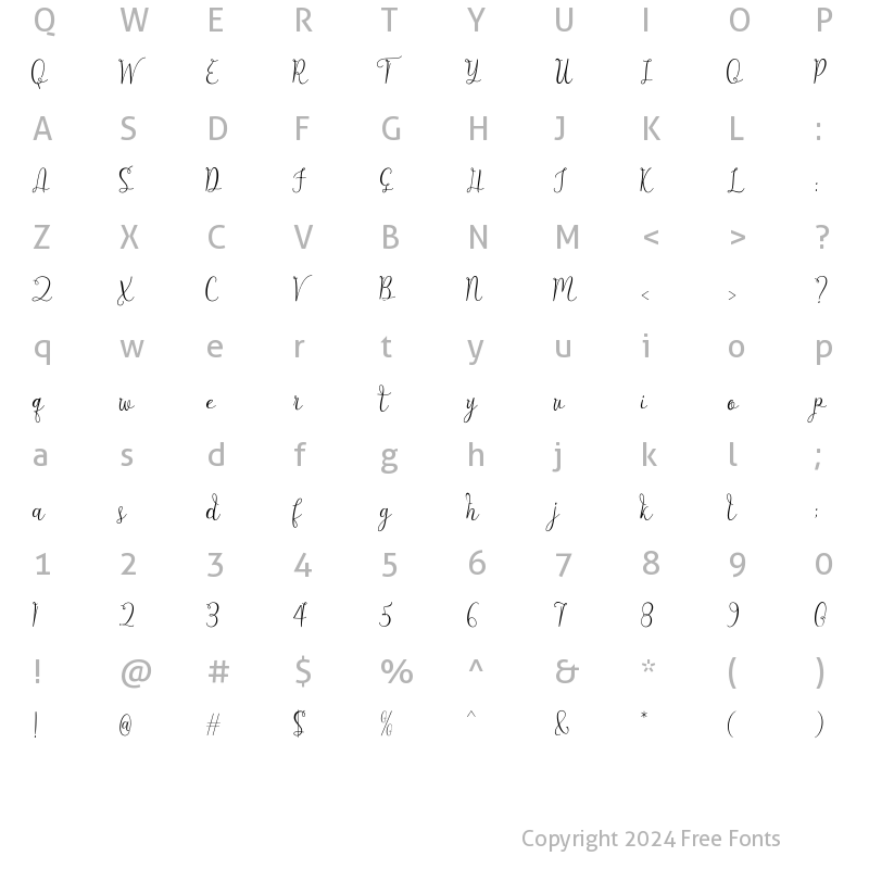 Character Map of Alligature Script Regular