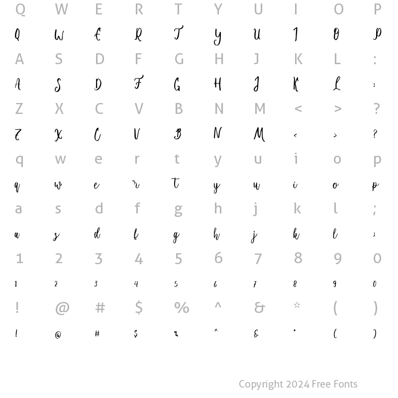 Character Map of Allisa Scrpt Regular