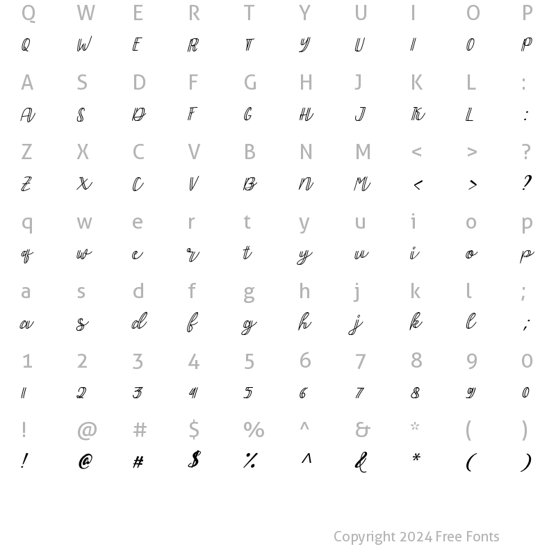 Character Map of Allyca Hollow Slanted Regular